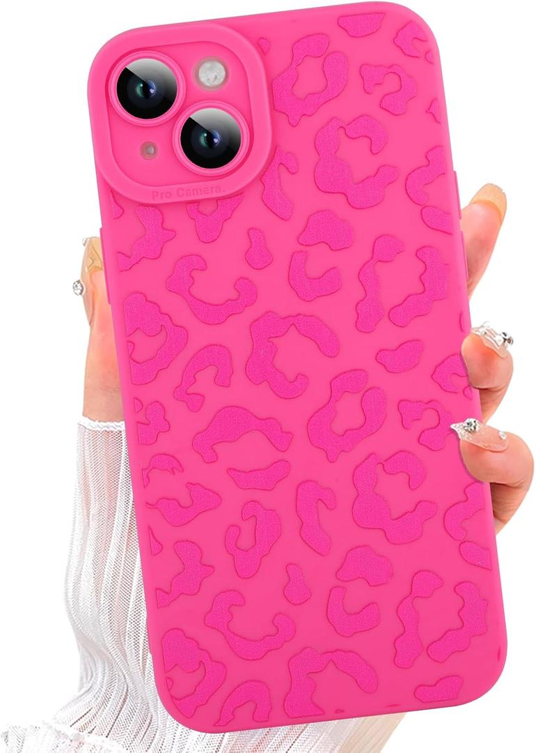 ZIYE for iPhone 14 Case Hot Pink Leopard Pattern Phone Case with Camera Protection,Soft TPU Silicone Rubber Protective Cover Cheetah Design Cases Compatible with iPhone 14 6.1 Inch