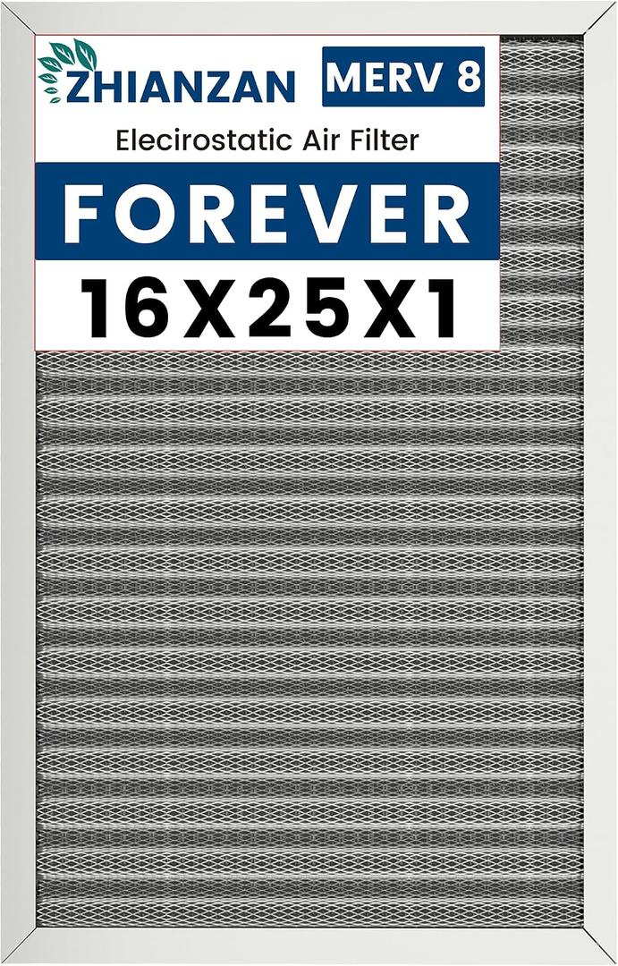16x25x1 HVAC Furnace Air Filter, Lasts a Lifetime, Washable, the Last HVAC Filter You Will Ever Buy, Healthier Home or Office, Merv 8(Actual Size:15.5x24.5x0.82 Inch)