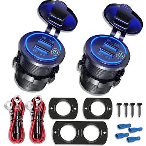 [2 Pack] 12V/24V USB Outlet with Three Extra Panels, Quick Charge 3.0 Dual USB Power Outlet with Touch Switch, Waterproof 12V/24V Fast Charge USB Charger Socket DIY Kit for Car Boat Marine, etc