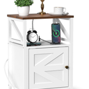 Farmhouse Side Table with Charging Station -3-Tier USB Ports & Outlets End Table, Compact Bedside Storage Table for Small Spaces, Multi-Functional Accent Table for Bedroom, Living Room, Couch Entryway