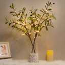 Lighted Olive Branches for Vases, 32 Inch Olive Branches with 32 LED Lights, Battery Powered Artificial Branch, Prelit Tree Branch for Home Wedding Indoor Outdoor Spring Decorations