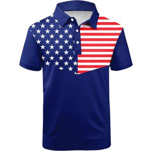 Men's Patriotic Polo Shirts Moisture Wicking Short Sleeves 4th July American Flag Golf Tennis Shirt Casual T-Shirt (L, Blue)