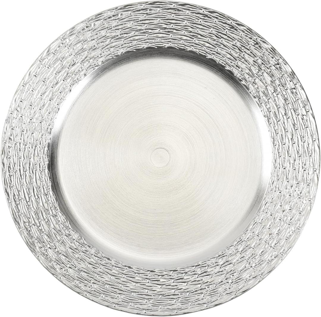 13" Chargers for Dinner Plates, Set of 6 Chargers for Dinner Plates, Plates for Party Table Decor (Silver)