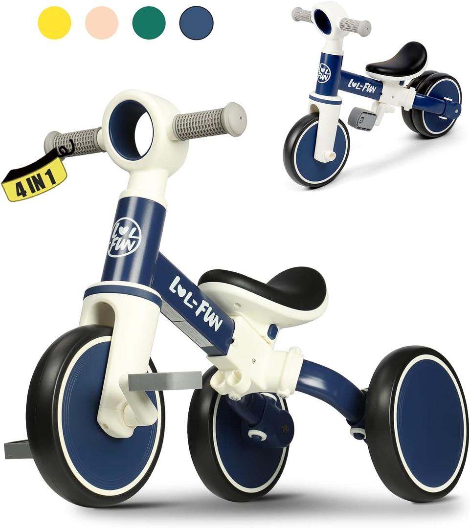 LOL-FUN Baby Balance Bike Toy for 1 2 Year Old Boys Girls Gift Toddler Tricycle 1-3 Year Old with Removable Pedal, 4 in 1 Trike for Ages 1-3 Present (Midnight Blue)