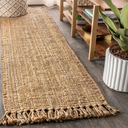 JONATHAN Y Handwoven Jute Fringe Natural Runner Rug, 2x8, Pata, Bohemian, Rustic, Cottage, Easy-Cleaning for Living Room, Bedroom, Kitchen, Non-Shedding (NRF103A-2)