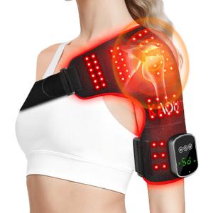 Kaoudt Cordless Red Light Therapy for Shoulder with Vibration Massage, 5000mAh Rechargeable Heated Shoulder Pad Massager, 660nm&850nm Near Infrared Light Therapy for Joint Pain Relief (Black)