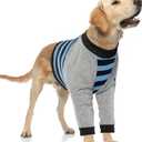 FUAMEY Dog Recovery Shirt with Elbow Protector - Stop Licking Joints, Protects Dog's Leg Wounds - Medium/Large, Blue Stripe