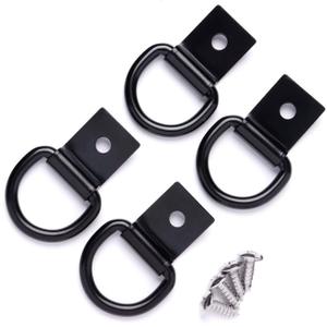 4 Pcs D-Ring Tie Down Anchors 1/4" Heavy Duty Steel Tie Down Hooks for Truck, Trailer, Camper, Warehouse, Garage, Boat, Cargo Control Surface Mount, D Ring with Screws, Black