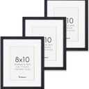 Black Picture Frames 8x10, 8"x10" Photo Frame for Wall, Oak Wood 8x10 Frame with Stand, Real Tempered Glass, 8 x 10 Frame with Mat for 5 x 7, Rustic Wood 8x10 Frame, Set of 3