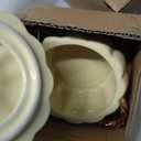 Maxdot Set of 5 Ceramic Pumpkin Bowls with Lid and Handles Pumpkin Shape Soup Serving Pot Storage Jar for Fall Thanksgiving Halloween Party Kitchen Dessert Decoration 17Oz & 54Oz(Cream Yellow)