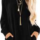 KUOTAI Womens Tunic Tops Casual Long Sleeve Blouses Fashion Crew Neck Tshirts with Pocket(Black, Large)