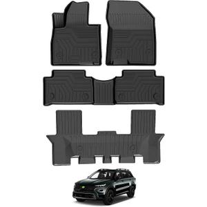 T TGBROS Floor Mats Custom Fit for 2021 2022 2023 2024 2025 Kia Sorento (Only Fits Bench Model &7 Seats) Accessories All Weather Protection TPE 1st + 2nd + 3rd Rows Floor Liners Set Non-Slip Black