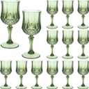 12 Pcs 7oz Plastic Vintage Wine Glasses Drinking Glasses Unbreakable Wedding Glassware Crystal Water Goblets Reusable Drinkware Vintage Champagne Flutes (Dark Green)