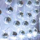 AceList 50 LED 16.4Ft Disco Ball String Light - Battery Powered and USB Plug, Disco Ball Lights for 70's Disco Party Decorations and Birthday Parties, Mamma Mia (Silver) (White)