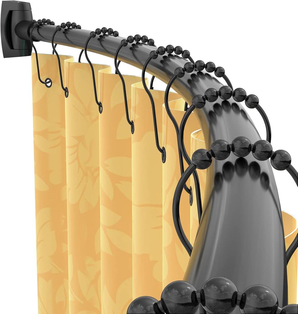 PrettyHome Adjustable Curved Shower Curtain Rod Rustproof Expandable 38-72 Inches Shower Rod Telescoping Design Extra Space Exquisite Customizable for Bathroom,Need To Drill,Black
