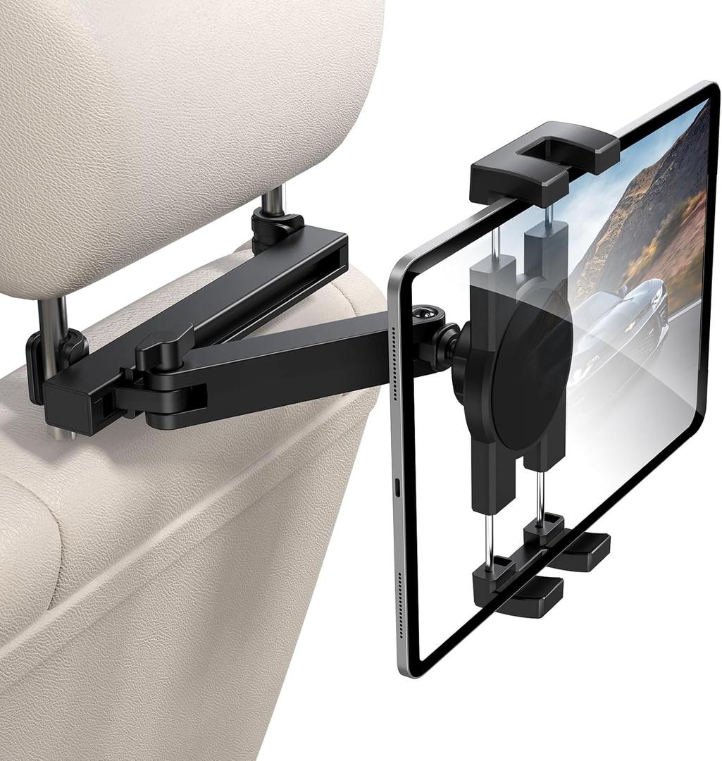 bokilino Tablet Holder for Car Headrest, [3 in 1 Adjustable Extension Arm] iPad Car Mount for Back Seat, Road Trip Essentials for Kids, for 4.7-12.9" Like iPad Pro, Air, Mini, Galaxy, Fire HD Tablet (Black)