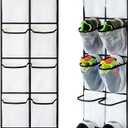 KEEPJOY Over the Door Shoe Organizer, Hanging Shoe Organizer with 4 Hooks, Shoe Holder with 14 Mesh Pockets Closet Door Shoe Storage Bag (White-2Pack)