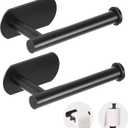 Toilet Paper Holder - Self Adhesive Toilet Paper Holder Wall Mount for Bathroom, SUS 304 Stainless Steel Command Strip Toilet Paper Roll Holder Stick On Wall, No Drilling - Matte Black 2 Pcs
