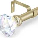 3/4 inch Single Window Curtain Rod with Diamond Acrylic Finial,66-120 inch, Champagne Gold