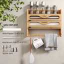 Wrap Dispenser with Cutter and Labels,4-in-1 Wall Mounted Bamboo Plastic Wrap Organizer with Spice shelf and Paper Towel Holder for Aluminum Foil,Cling Wrap,Wax,Parchment,Zipper BagsNatural