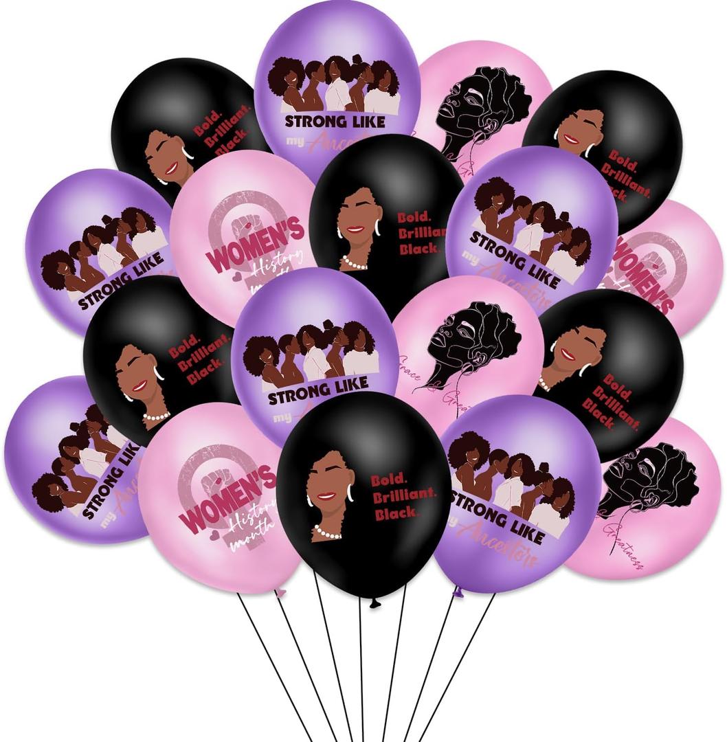 2 x 48 Pcs Women's History Month Balloons Empowerment Feminist Rights Female Awareness Inspirational Pink Purple Black Balloon for March Women's Day Party Decoration Supplies