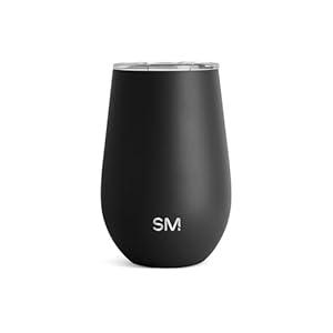 Simple Modern Wine Tumbler with Lid | Cute Stemless Glass Cup with Press-In Lid | Insulated Stainless Steel Coffee Mug | Gifts for Women Men Him Her | Spirit Collection | 12oz | Midnight Black
