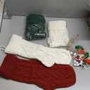 RFAQK 18 Inches Large Christmas Stockings 4 Pack - Burgundy Red, Ivory White, Green - Stretchable Knitted Xmas Stockings with 50Pcs Personalizeable Gift Tags for Family Holiday Christmas Dcor