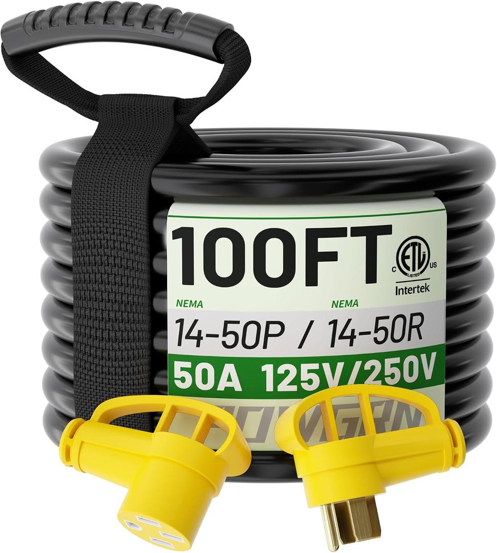 NEMA 14-50P to 14-50R 100 FT 50 Amp RV/EV Extension Cord Outdoor