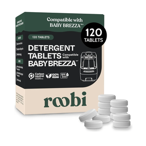 Roobi Detergent Tablets Compatible with Baby Brezza Bottle Washer Pro. Removes Milk Residue & Odor, Hypoallergenic Carbon Neutral Formula. 120 Count.