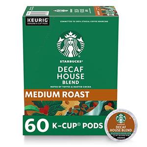 Starbucks K-Cup Coffee Pods, Medium Roast Hot or Iced Coffee, Decaf House Blend, 60 Keurig Pods, BBD 12/19/2026