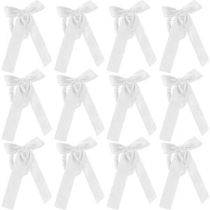 12 Pcs White Bow Napkin Rings Velvet Napkin Holders Buckle for Wine Bottles Wedding Candlestick Holiday Birthday Party Anniversary Dinner Wedding Dining Table Decoration