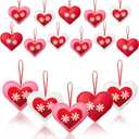 24 Pcs Felt Heart Valentines Day Ornaments Red and White Hanging Ornaments Valentines Flower Tree Decorations for Birthday Holiday Party Door Home Wall Mantel Decor Arts Crafts Gifts
