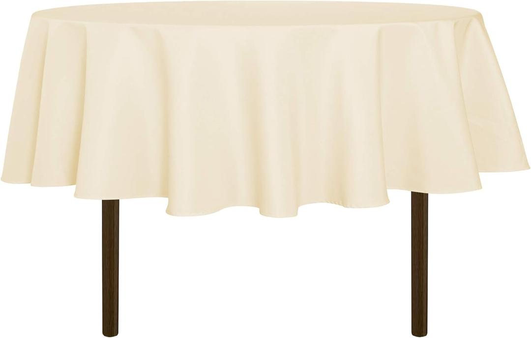 sancua Round Tablecloth - 60 Inch - Water Resistant Spill Proof Washable Polyester Table Cloth Decorative Fabric Table Cover for Dining Tables, Buffet Parties and Camping, Beige