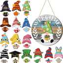 Qunclay Interchangeable Wooden Gnome Decor Holiday Seasonal Gnome Decorations with Magnet Pieces and Detachable Hats Changeable Welcome Sign for Home(Cute Style)