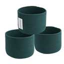 XUANGUO Woven Cotton Storage Baskets - 3-Pack Round Bins (10x10x7'') for Shelves, Closets & Bookcases | Durable Rope Organizers for Nursery, Baby, Toys, Easter & More (dark green)