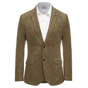 Mens Corduroy Blazer Jacket Slim Fit Two Button Sports Coats Olive Brown XXL
