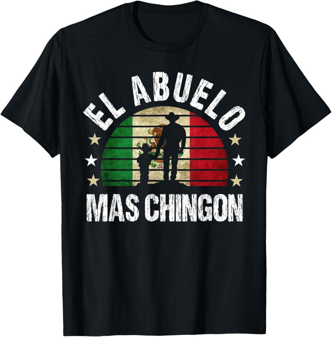 El Abuelo Mas Chingon Mexican Boy Grandpa Cinco De Mayo Flag T-Shirt (Small, Black)