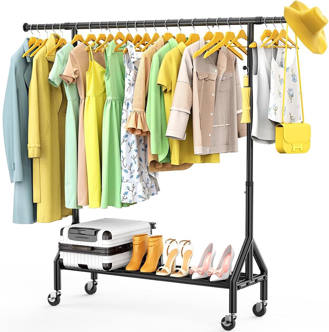 TigerParty Clothes Rack, Clothing Racks for Hanging Clothes, Rolling Garment Rack, Adjustable Free Standing Clothes Organizer with Wheels, Space-saving Design for Bedroom Laundry Living Room