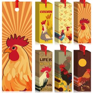 3 x Maitys 120 Pcs Thanksgiving Chickens Bookmarks Bulk Rooster Chickens Favors Gifts with Ribbon for Book Lovers Fall Inspirational Book Markers for Thanksgiving Reader Teachers Gifts