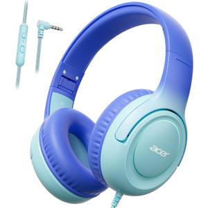 acer Kids Headphones - 85/94dB Volume Limiter, Foldable Wired Over Ear Headphones for Travel, 3.5mm Jack, Toddler Headphones for School, Travel, iPad, Tablet, Blue Gradient, HK03