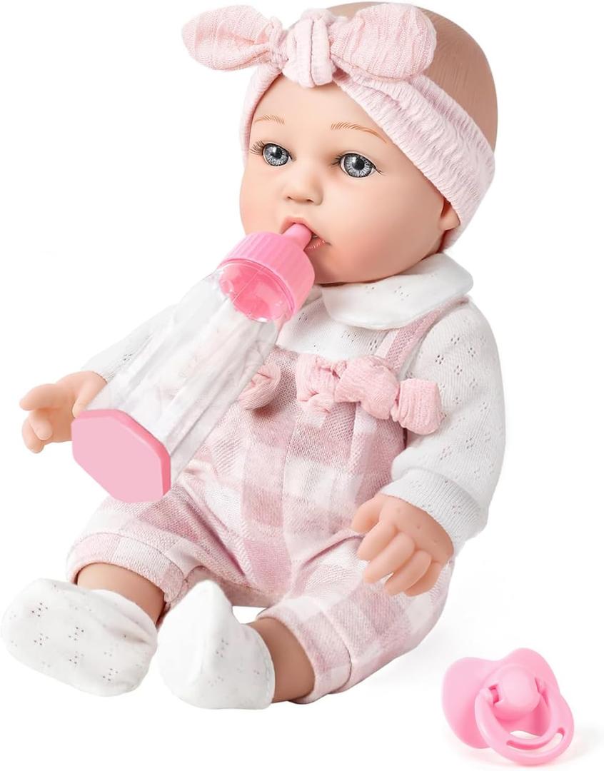 12'' Baby Doll and Clothes Accessories Playset with Feeding Bottle Pacifier First Baby Dolls for Toddlers 36 Months and Up