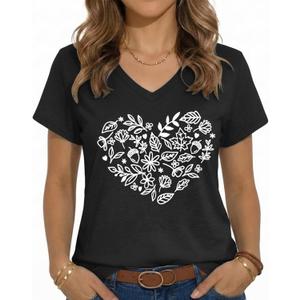 JILUVIN Womens T Shirt Graphic Tees Summer V Neck Short Sleeve Basic Tunic Top 2026, Black, Large