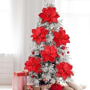Thiccywoov 8 Pcs Large Christmas Flower Magnolia Flowers Christmas Tree Decoration Artificial Poinsettia Stems Velvet Xmas Ornaments for Xmas Tree Table Decor (Burgundy, 16 Inch)