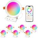 ILC 6 inch led recessed Light, Work with Alexa (Hub Required), App Controlled, RGB Color Changing, 16 Million Colors, CCT: 2700K-6000K, 14W, 120W Equivatlent, 1400LM, CRI 90, Bluetooth Mesh, 6 Packs