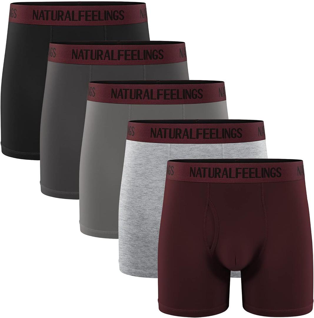 Natural Feelings Boxer Briefs Mens Underwear Men Pack Soft Cotton Open Fly Underwear (Small, A4: Black/Burgundy/Grey)