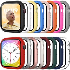 16 Pack Case for Apple Watch Series SE 3/SE 2/SE/6/5/4 44mm with Tempered Glass Screen Protector, Shockproof Hard PC Scratch Resistant Bumper Protective Cover Compatible with iWatch 44mm