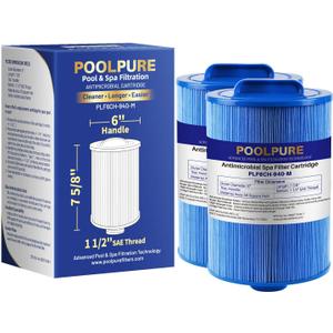 POOLPURE 6CH-940RA Spa Filter Replaces Pleatco PWW50P3-M(1 1/2" Coarse Thread), Filbur FC-0359M, 03FIL1400, 45 sq.ft Screw in Filter 2 Pack
