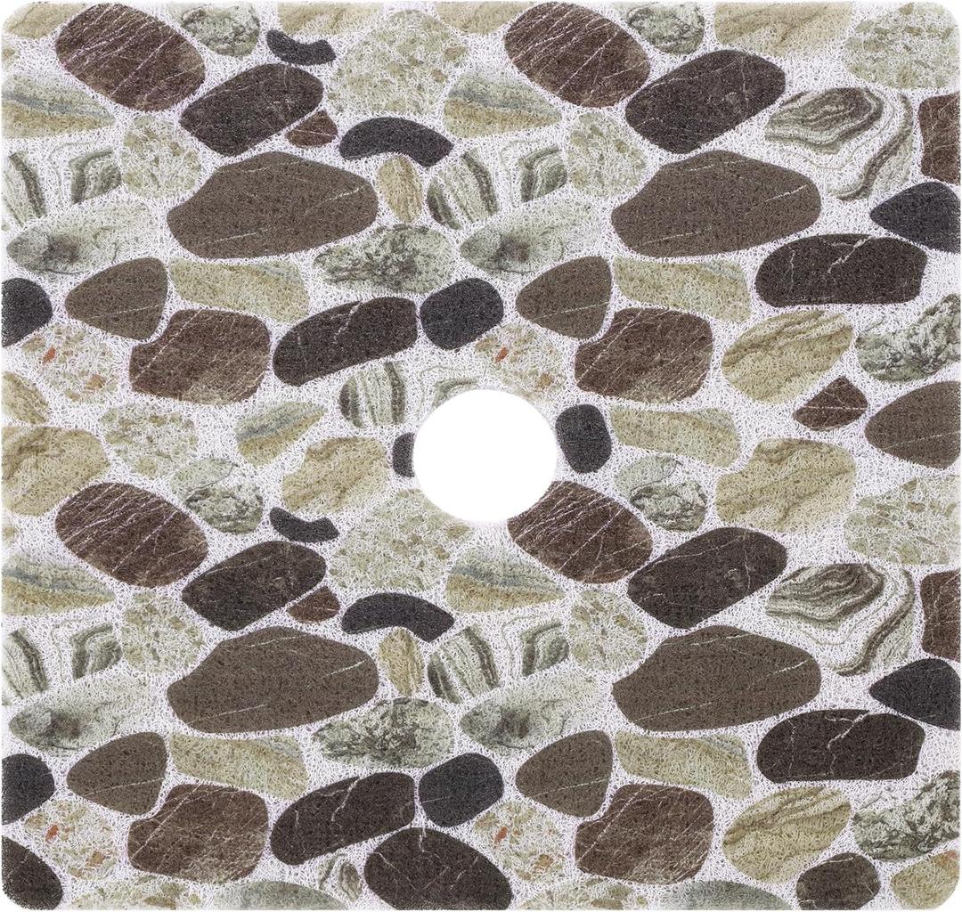 Hombys Non Slip Shower Mat 27x27 in, Shower Floor Mats with Drain Hole, Secure PVC Loofah Mat, Boho Coffee Pebble