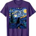 Cat Starry Night Van Gogh Cat Art Lover Funny Cat T-Shirt, Size XL