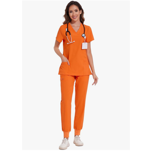 COZYFIT Scrubs for Women Set - Stretch V-Neck Scrub Top & Jogger Pant with 8 Pockets L